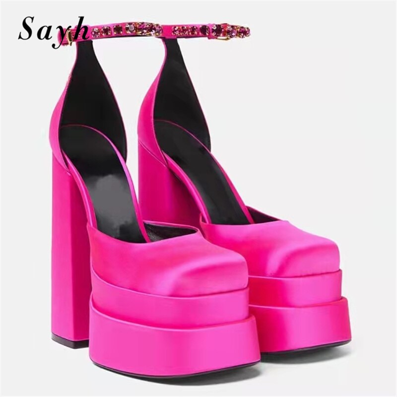  ÷ Chunky Heel Ankle Strip Squre Toe ..
